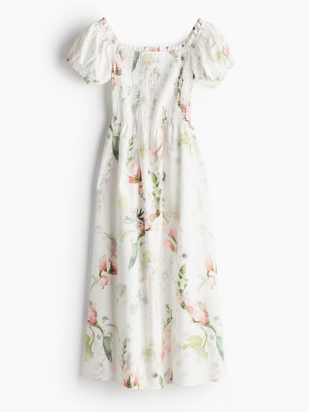 H&M White Floral Maxi Dress with Pink and Green Accents